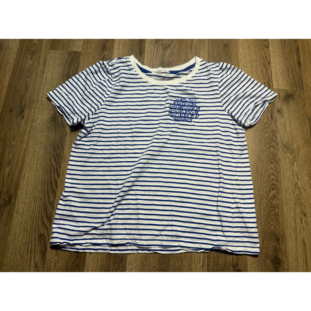 Jane + Delancey Shirt Womens Size Large White Blue Striped Shell Embellished Top